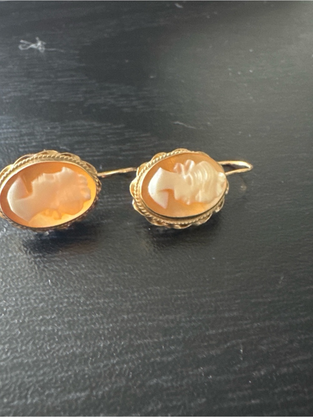 Vintage Cameo Drop Earrings in Peach and Gold